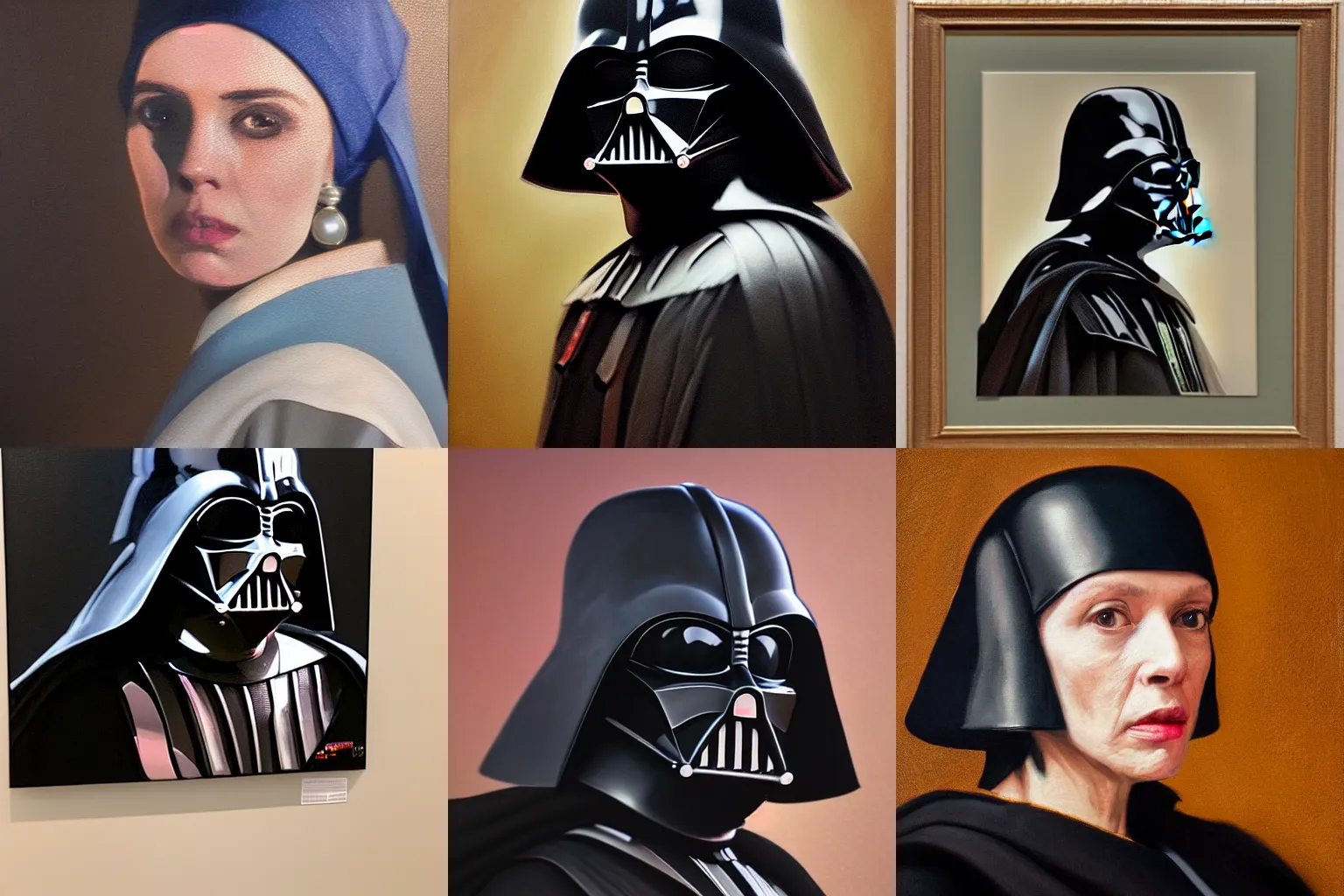 Prompt: a close-up portrait of Darth Vader with a pearl earring, an oil painting by Nuri Ayem James Gurney James Gene Greg Rutkowski with high detail and soft lighting