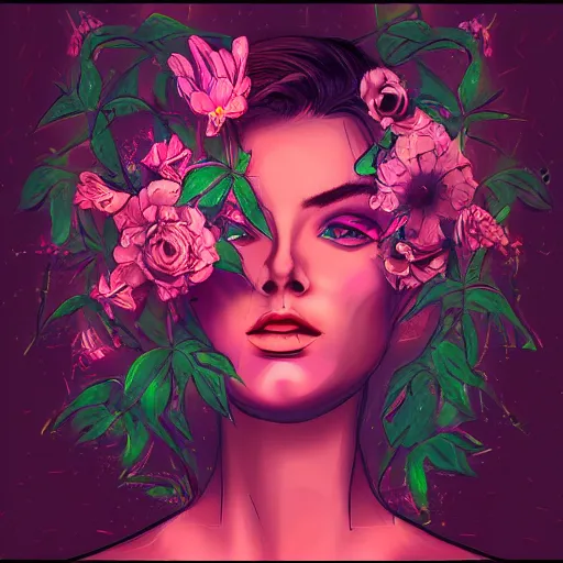 Prompt: flowers, retrowave epic art, trending on art station