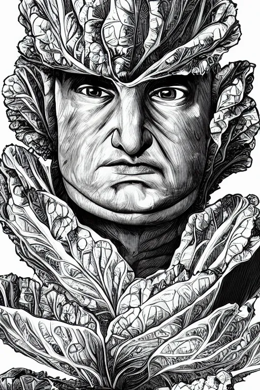 Image similar to cabbage man, symmetrical, highly detailed, digital art, sharp focus, trending on art station, anime art style