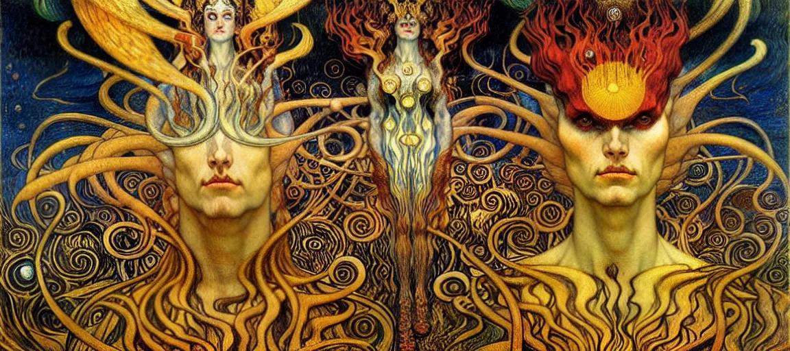 Image similar to Divine Chaos Engine by Karol Bak, Jean Delville, William Blake, Gustav Klimt, and Vincent Van Gogh, symbolist, visionary