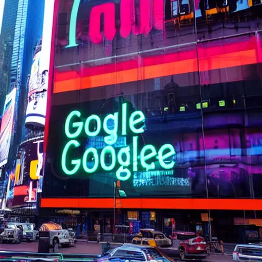 Prompt: google, neon ad in times square
