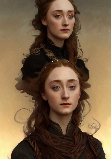 Image similar to sansa saoirse ronan, intricate, elegant, highly detailed, digital painting, artstation, concept art, smooth, sharp focus, illustration, art by artgerm and greg rutkowski and alphonse mucha and william - adolphe bouguereau