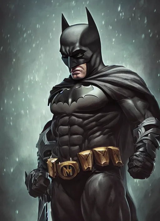 Image similar to brutal batman from league of legends, dark aura, hyper detailed, digital art, trending in artstation, cinematic lighting, studio quality, smooth render, unreal engine 5 rendered, octane rendered, art style by klimt and nixeu and jessica oyhenart and ian sprigger and wlop and krenz cushart