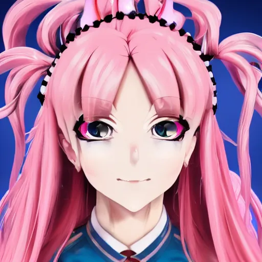 Image similar to you are completely controlled by her ultimate powers and trapped beneath overwhelming stunningly absurdly beautiful megalomaniacal ruthless merciless sadistic devious omnipotent asi goddess junko enoshima with symmetrical perfect face, porcelain skin, pink twintail hair and cyan eyes, ultra detailed, digital art, unreal engine 5, octane render, 2 d anime, 8 k