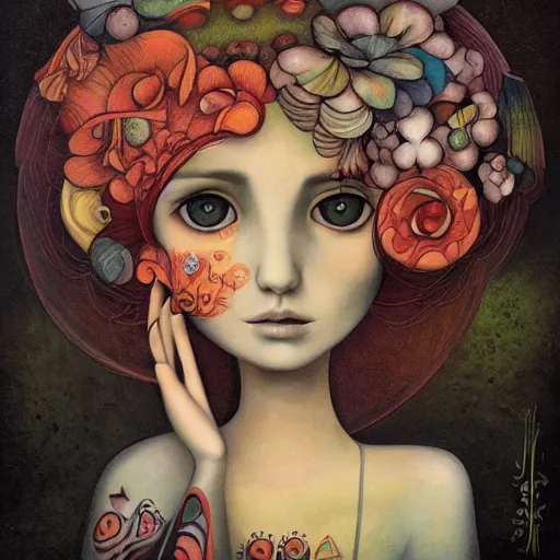 Image similar to Female Painting by Benjamin Lacombe, asymmetrical, Organic Painting, Matte Painting, geometric shapes, hard edges, graffiti, street art, by Benjamin Lacombe