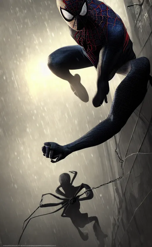 Image similar to spiderman noir, dynamic lighting, photorealistic fantasy concept art, trending on art station, stunning visuals, creative, cinematic, ultra detailed