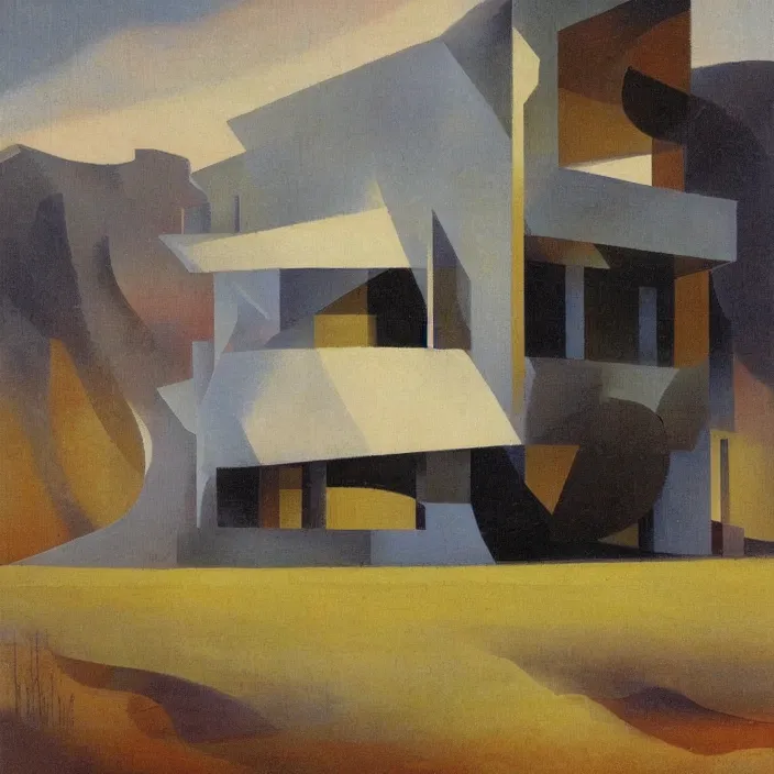 Image similar to a building in a serene landscape, futurism