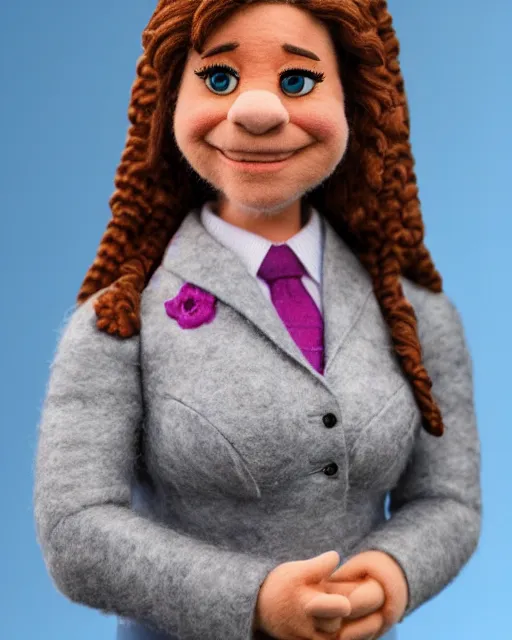 Prompt: pam beesley as a muppet. highly detailed felt. hyper real photo. 4 k.