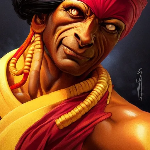 Prompt: apu nahasapeemapetilon as dhalsim from street fighter, 4 k, ultra realistic, detailed focused art by artgerm and greg rutkowski and alphonse mucha