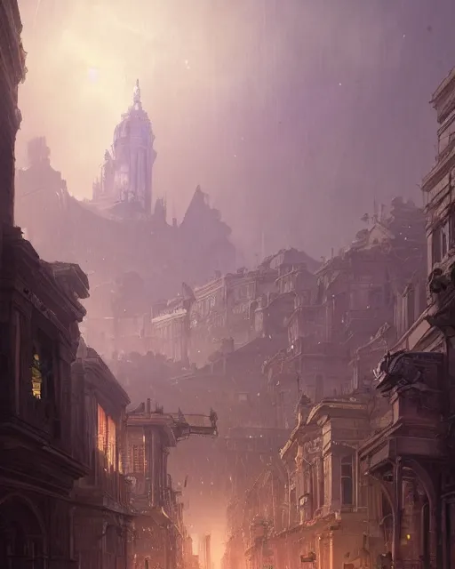 Prompt: the eternal city, city of secrets, purple alien buildings, environment art, fantasy art, landscape art, in the style of greg rutkowski, illustration, epic, fantasy, intricate, hyper detailed, artstation, concept art, smooth, sharp focus, ray tracing