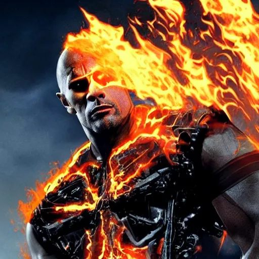 Prompt: dwayne johnson as ghost rider