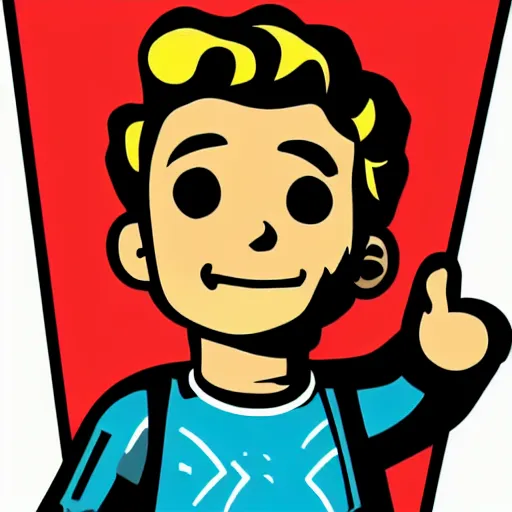 Image similar to vault boy from fallout showing thumb up, futurist illustration art by butcher billy, sticker, colorful, illustration, highly detailed, simple, smooth and clean vector curves, no jagged lines, vector art, smooth andy warhol style