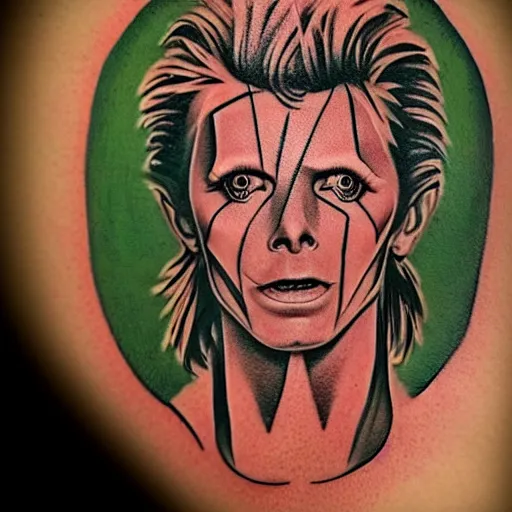 Image similar to tattoo design, stencil, portrait of david bowie, symmetrical face