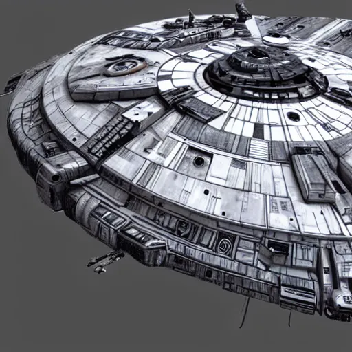 Prompt: Millennium Falcon, Artstation, Award Winning Masterpiece, Very Detailed, Digital Art