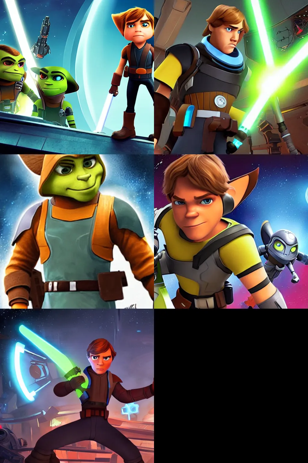 Prompt: luke skywalker in the ratchet and clank universe