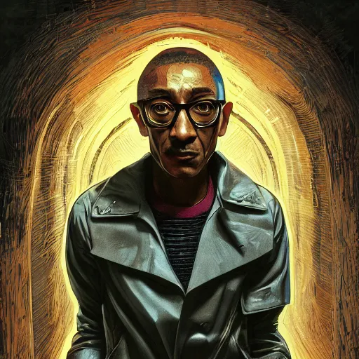 Prompt: portrait of Giancarlo Esposito as a Stranger Things villain, bloody, sinister, intricate, headshot, highly detailed, digital painting, artstation, concept art, sharp focus, illustration, art by artgerm and greg rutkowski and alphonse mucha