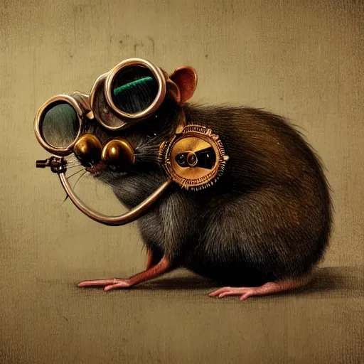 Image similar to a rat with steampunk googles, by WLOP