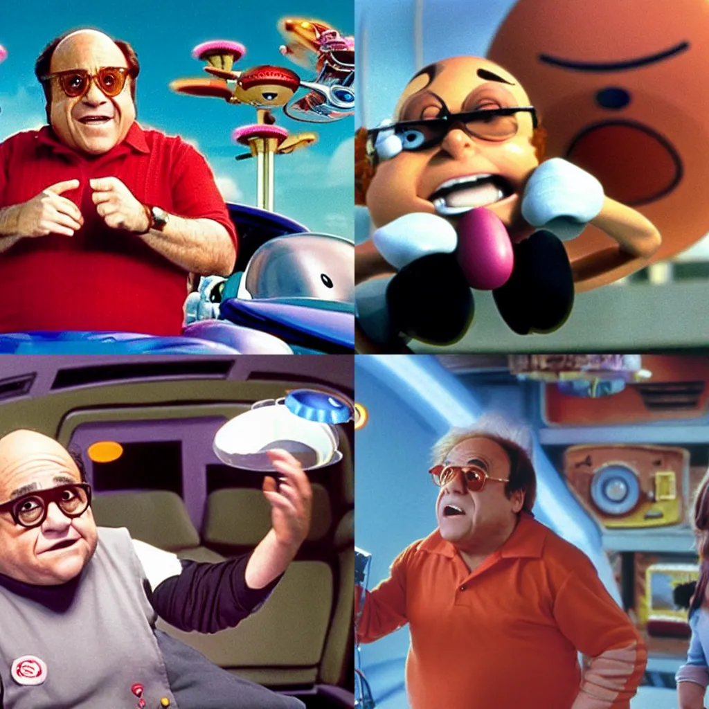 Prompt: A picture of Danny DeVito playing Spacely Sprocket in a live action The Jetsons Movie