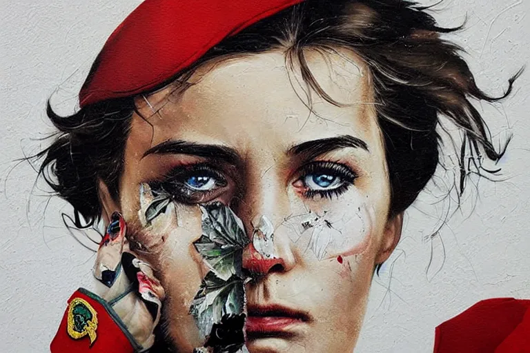 Prompt: a sad female soviet soldier, art by Sandra Chevrier