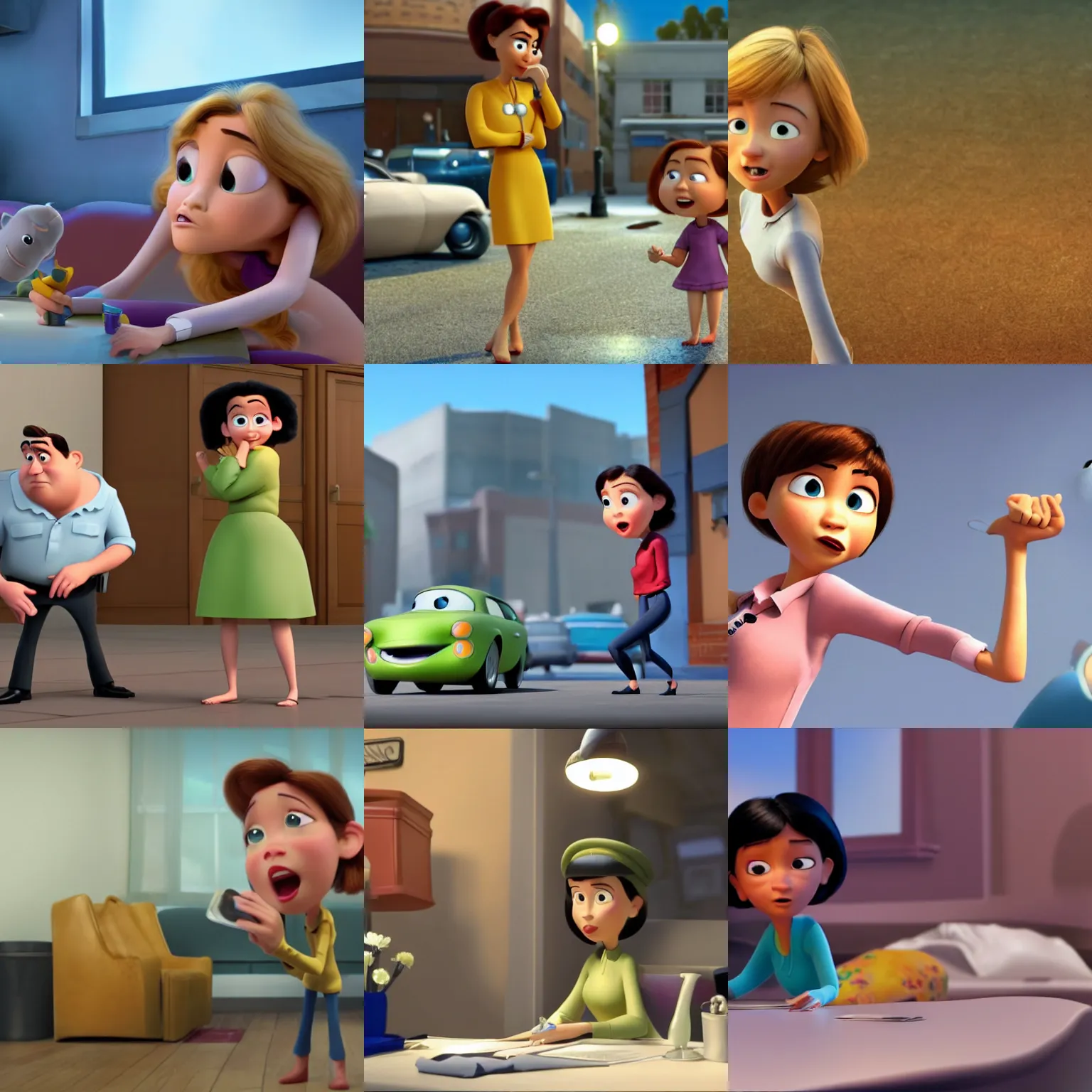 Prompt: animation still of a pixar movie, a female private investigator investigates a homicide