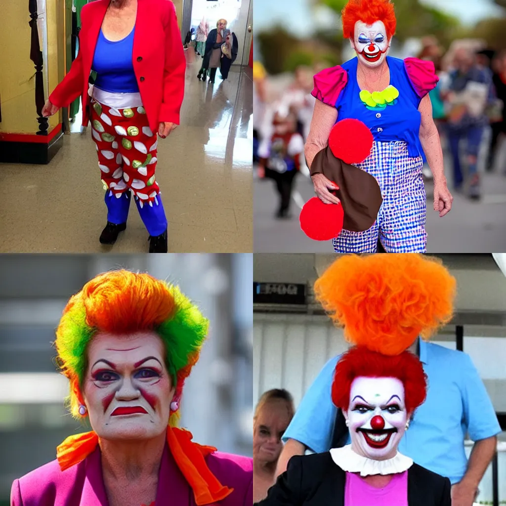 Prompt: Pauline Hanson dressed as a clown