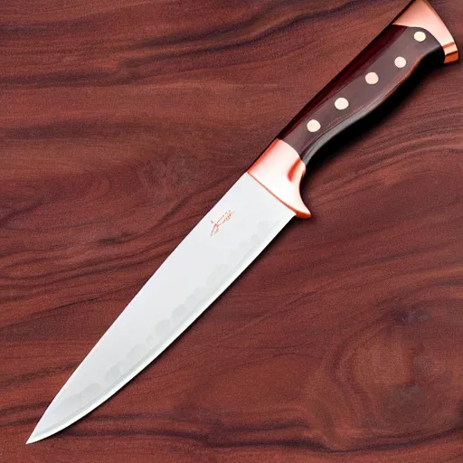 Image similar to kitchen knife with rose gold inlay integral bolster high detail