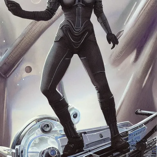 Image similar to young Gillian Anderson as a ruggedly beautiful retro SCI-FI space heroine 1985 , intricate, elegant, highly detailed, centered, digital painting, artstation, concept art, smooth, sharp focus, illustration, art by artgerm and donato giancola and Joseph Christian Leyendecker, Ross Tran, WLOP