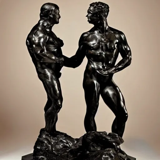Prompt: conan o'brien and andy richter, by auguste rodin, bronze