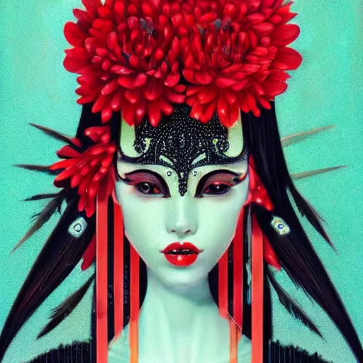 Image similar to detailed concept art painting art deco pattern black diamonds + red flowers and diamonds by hsiao - ron cheng, no humans, bizarre compositions, exquisite detail