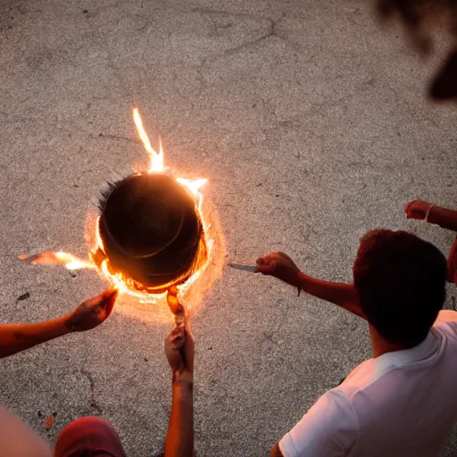 Image similar to photograph of people bonding around a firecircle, kismet, shot from behind
