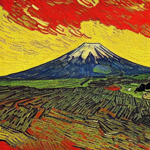 Prompt: Mount Fuji, Vincent Van Gogh, wallpaper