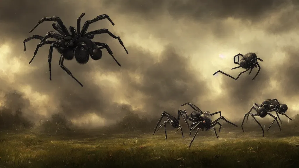 Image similar to my little ponies as giant spiders. andreas achenbach, artgerm, mikko lagerstedt, zack snyder 3 8 4 0 x 2 1 6 0