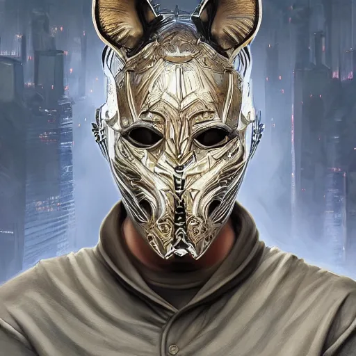 Image similar to Very very very very highly detailed epic photo of face with rhinoceros venetian mask, intricate, dystopian, sci-fi, extremely detailed, digital painting, artstation, concept art, smooth, sharp focus, illustration, intimidating lighting, incredible art by Artgerm and Vincent di Fate