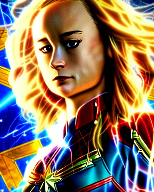 Image similar to Anime as Brie Larson playing Captain Marvel || cute-fine-face, pretty face, realistic shaded Perfect face, fine details. Anime. realistic shaded lighting poster by Ilya Kuvshinov katsuhiro otomo ghost-in-the-shell, magali villeneuve, artgerm, Jeremy Lipkin and Michael Garmash and Rob Rey as Captain Marvel in New York cute smile