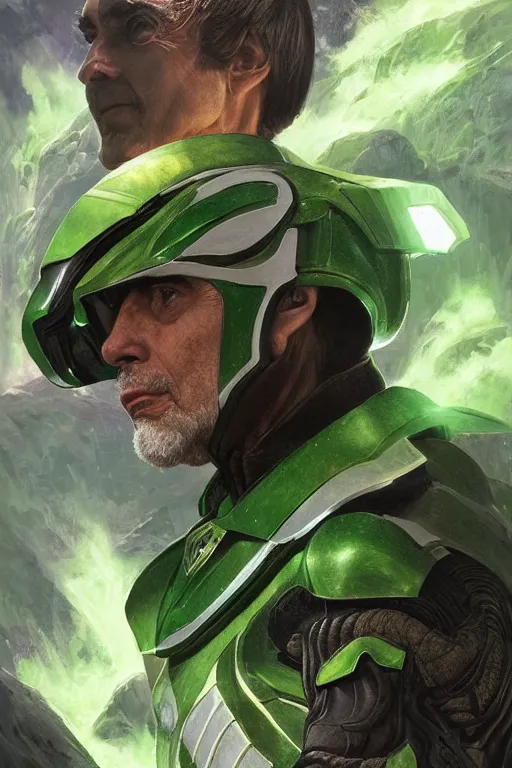 Image similar to portrait of carl sagan as green ranger from power rangers, intricate, highly detailed, smooth, artstation, digital illustration by Ruan Jia and Mandy Jurgens and Artgerm and Wayne Barlowe and Greg Rutkowski and Zdislav Beksinski