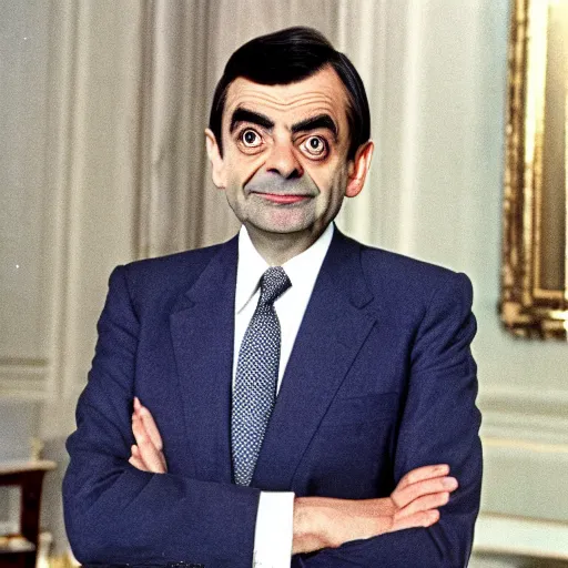 Prompt: Mr Bean elected as the president of the United States, 1980 colour photo