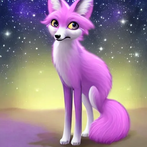 Prompt: fantasy.. lilac fox with a long fluffy, shiny coat. milky way. very excellent very accurate picture