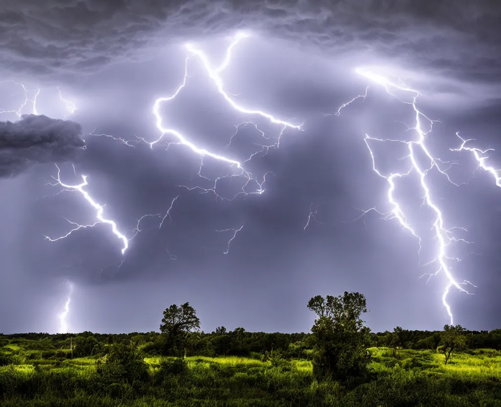 Image similar to Gigantic storm heading towards a beautiful landscape, incredible lightning, wallpaper 8k