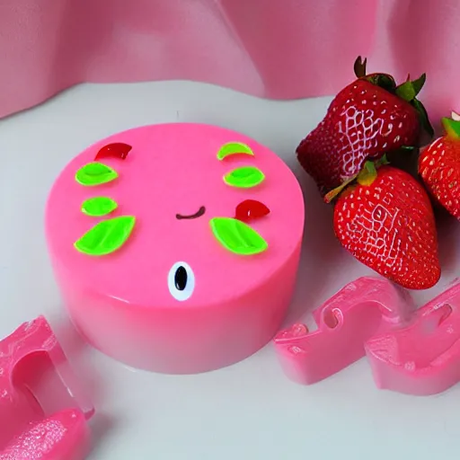 Prompt: strawberry shaped soap kawaii photo - realistic bubbly cute