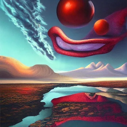 Image similar to hyperrealistic oil painting of alien and surreal landscapes