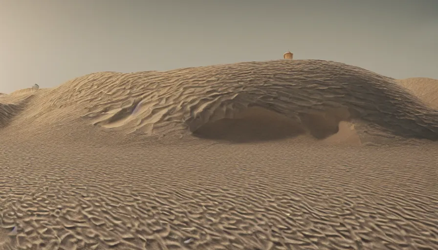 Image similar to white house buried under sand dunes, heat wave, hyperdetailed, artstation, cgsociety, 8 k