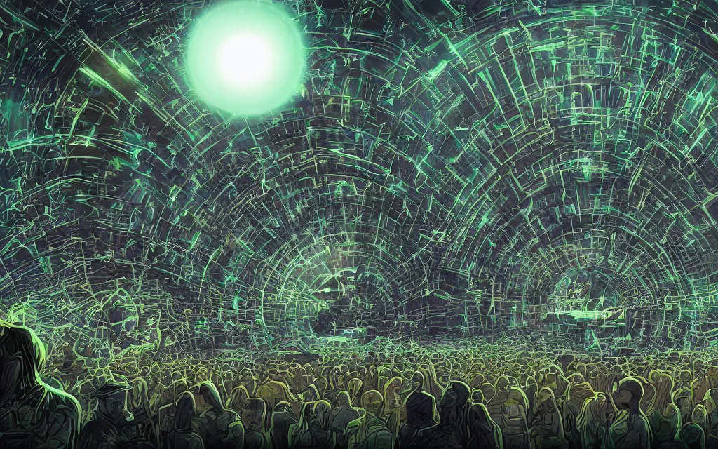 Image similar to prophecy of a techno - spiritual utopian festival, perfect future, award winning digital art