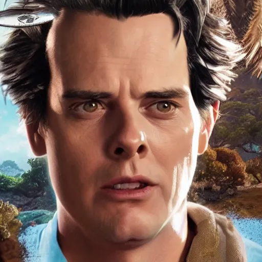 Image similar to hyperrealistic film still of ace ventura as dirt harry, stunning 3 d render, inspired by istvan sandorfi & greg rutkowski & unreal engine, perfect symmetry, dim volumetric cinematic lighting, 8 k octane comprehensive render, extremely hyper - detailed, incredibly lifelike attributes, intricate, real flesh texture, masterpiece, artstation, stunning,