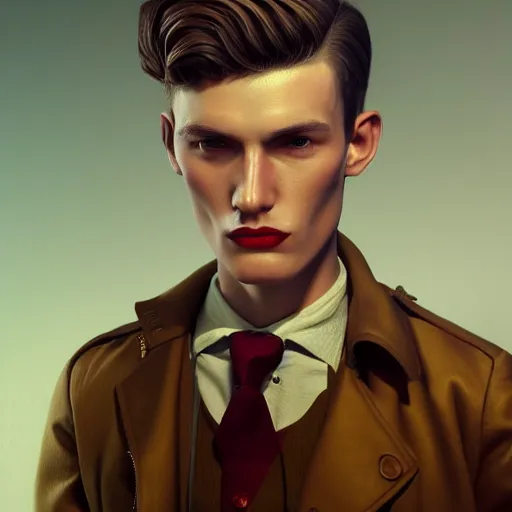 Prompt: A videogame portrait of a young Irish man with high cheekbones. Good bone structure. Dressed in 1940s style. Highly detailed, fine Art, high detail, great lighting, 8k resolution, masterpiece, concept art, illustration, clear eyes, painting oil on canvas, octane render, HDR, trending on artstation, 4k, 8k, HD