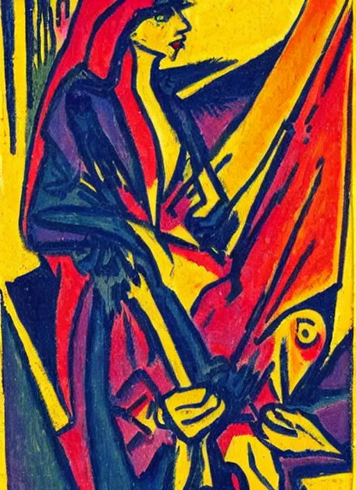Image similar to intricate liminal spaces tarot card, by Ernst Ludwig Kirchner, soft colors, dramatic lighting, smooth, sharp focus, extremely detailed, aesthetically pleasing composition
