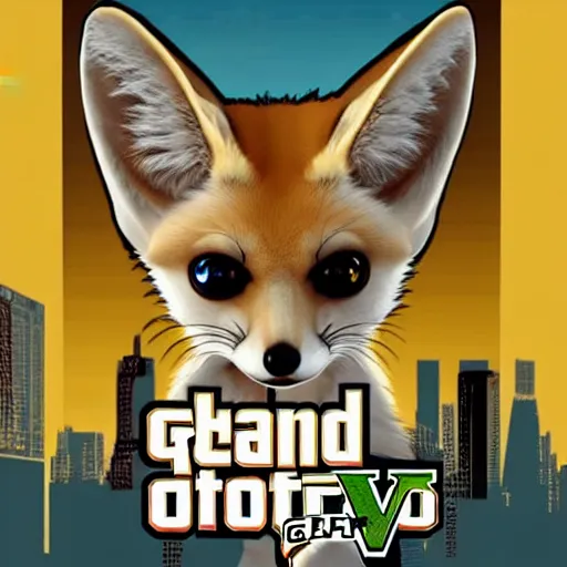 Image similar to fennec fox as a GTA V cover art