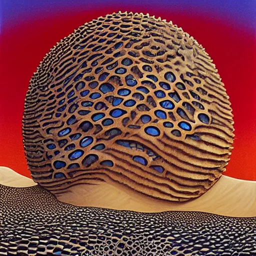 Image similar to a giant trypophobia sand worm attacks warriors in a snowy desert by the artist daniel oldenburg