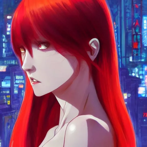 Image similar to A beautiful demon woman with big and cute red eyes || VERY ANIME, fine-face, realistic shaded perfect face, fine details. Anime. realistic shaded lighting poster by Ilya Kuvshinov katsuhiro otomo ghost-in-the-shell, magali villeneuve, artgerm, Jeremy Lipkin and Michael Garmash, Rob Rey and Kentarõ Miura style, trending on art station