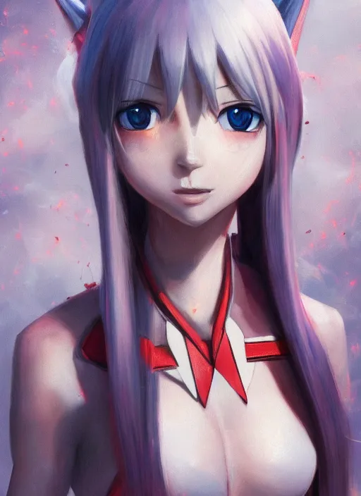 Image similar to Zero two from Darling in the Franxx, portrait, fantasy, medieval, vivid colors, fantasy, elegant, concept art, sharp focus, beautiful face, digital art, Hyper-realistic, 4K, Unreal Engine, Highly Detailed, HD, Dramatic Lighting by Brom, trending on Artstation