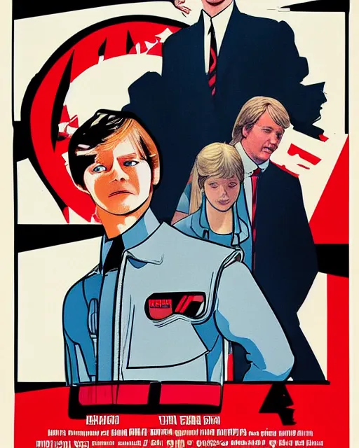 Image similar to 1 9 8 0's movie poster, barron trump is an antifa supersoldier, barron trump, exoskeleton, fan art, dramatic